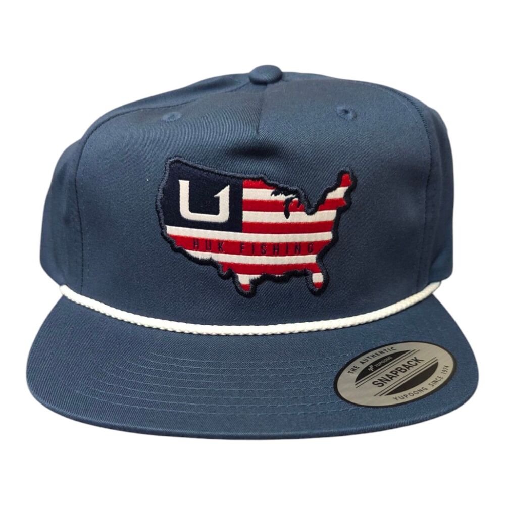 Huk Hat Cap Snapback Blue Rope Trucker Fishing Performance Flag Outdoors